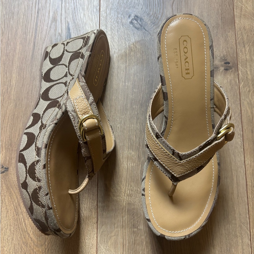 Coach Signature Pattern Tan Wedges